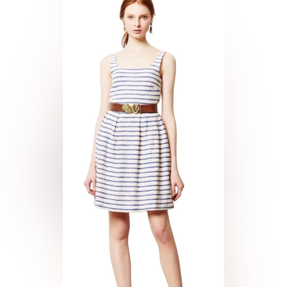 Sunday in Brooklyn Blue White Striped Fit Flare Nautical Coastal Dress Medium
